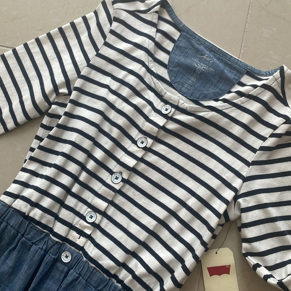 Levi's Blue and White Raglan Sleeve Mini Dress
